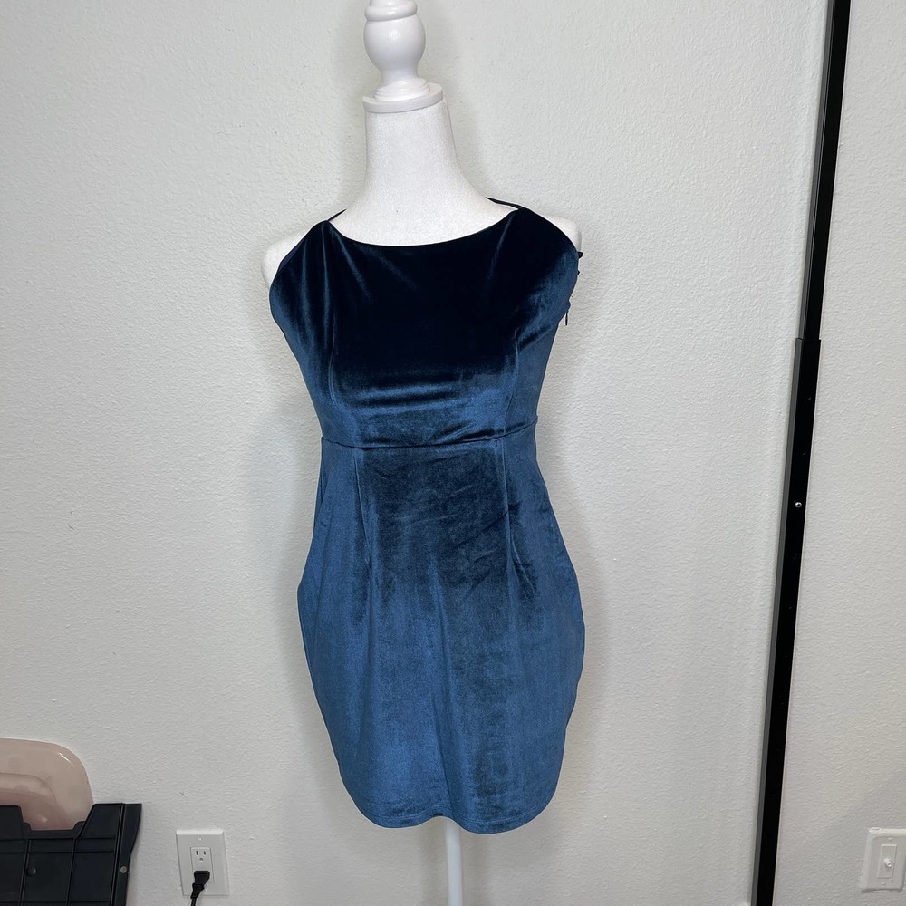 NBD Revolve Womens Brooke Sleeveless Velvet Strappy Mini Dress Navy Lined Size S
